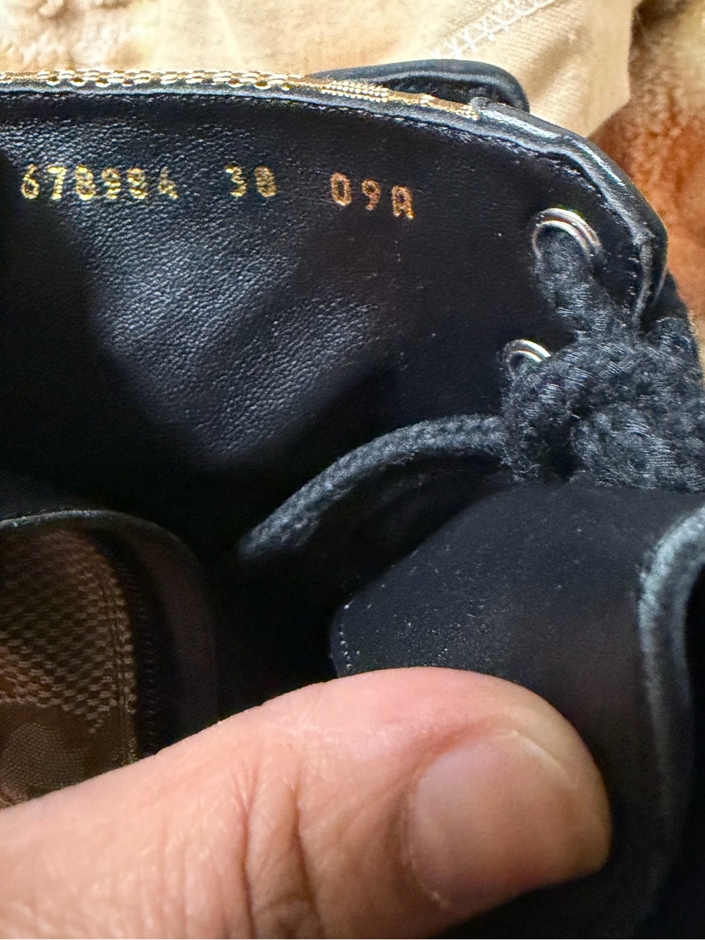 Gucci Black Leather & Tan GG Canvas Lace-Up Ankle Boots - Picture 8 of 9
